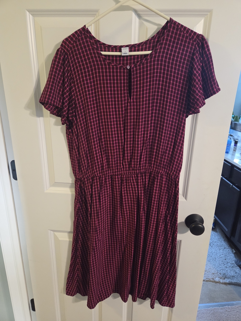 Old Navy Med Women's Plaid Fit-and-Flare Dress - Pink Burgandy